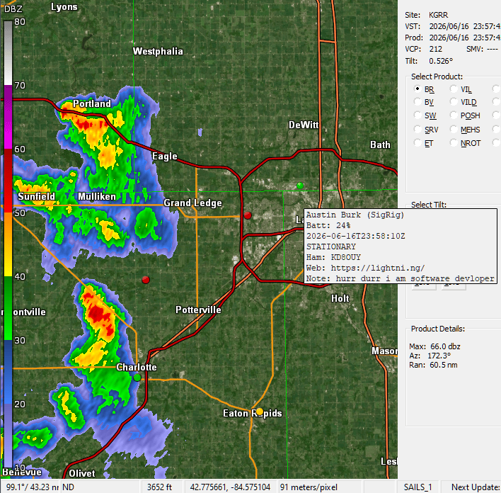Bolt data shown alongside meteorological software